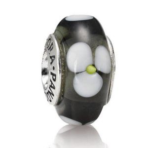 Authentic Pandora Murano Black Flowers Charm 925 ALE 790604